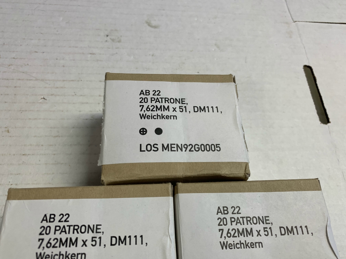 100 rounds 7 62x51 147 grain brass german men ammo new in 5 boxes of 20