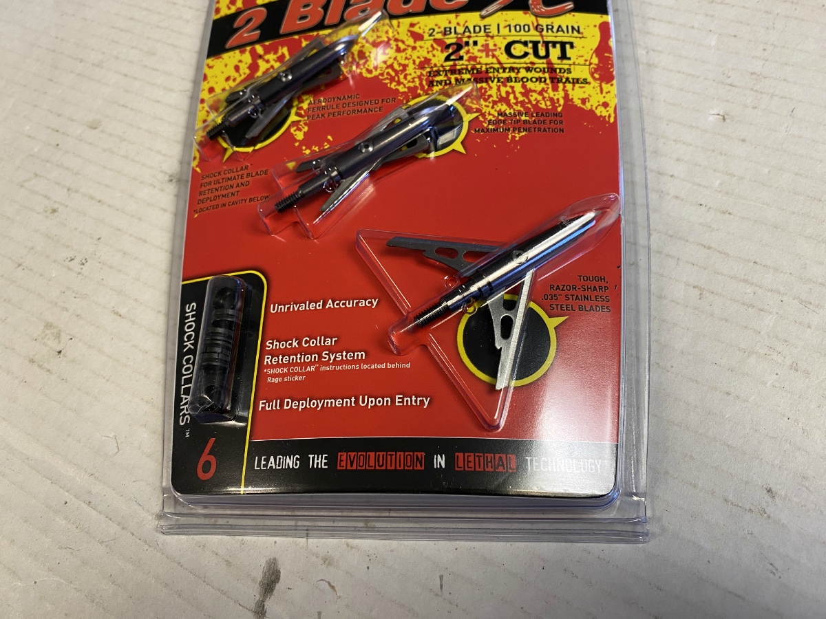 Rage 2-Blade Broadhead With Shock Collar 100 Grain 2 Inch Cutting ...