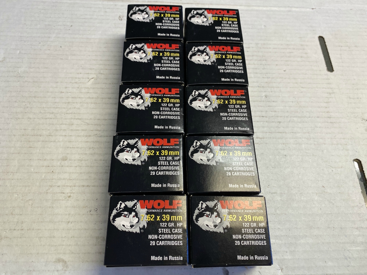 200 rounds wolf performance ammunition 7 62x39 hollow point 122 gr new