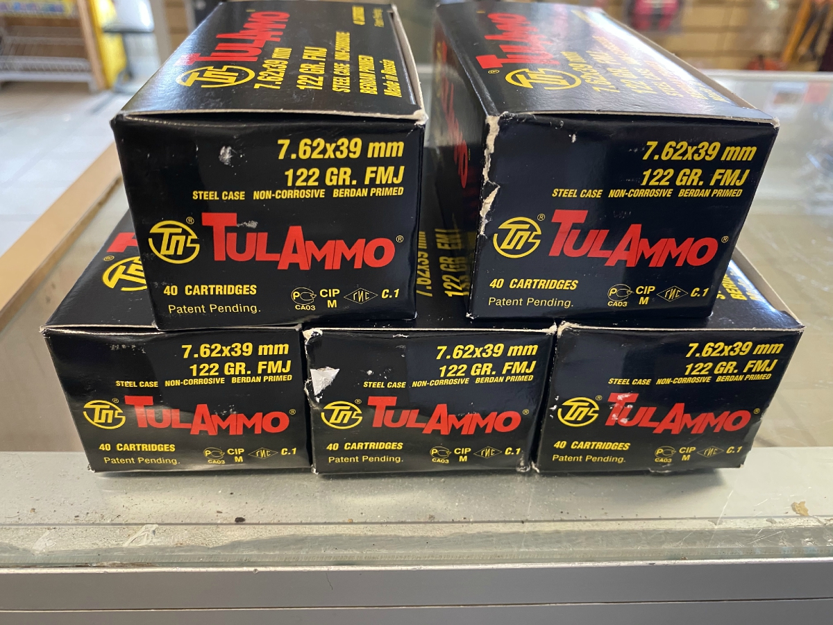 200 rounds tulammo rifle ammunition 7 62x39mm 122 gr fmj new in boxes 7