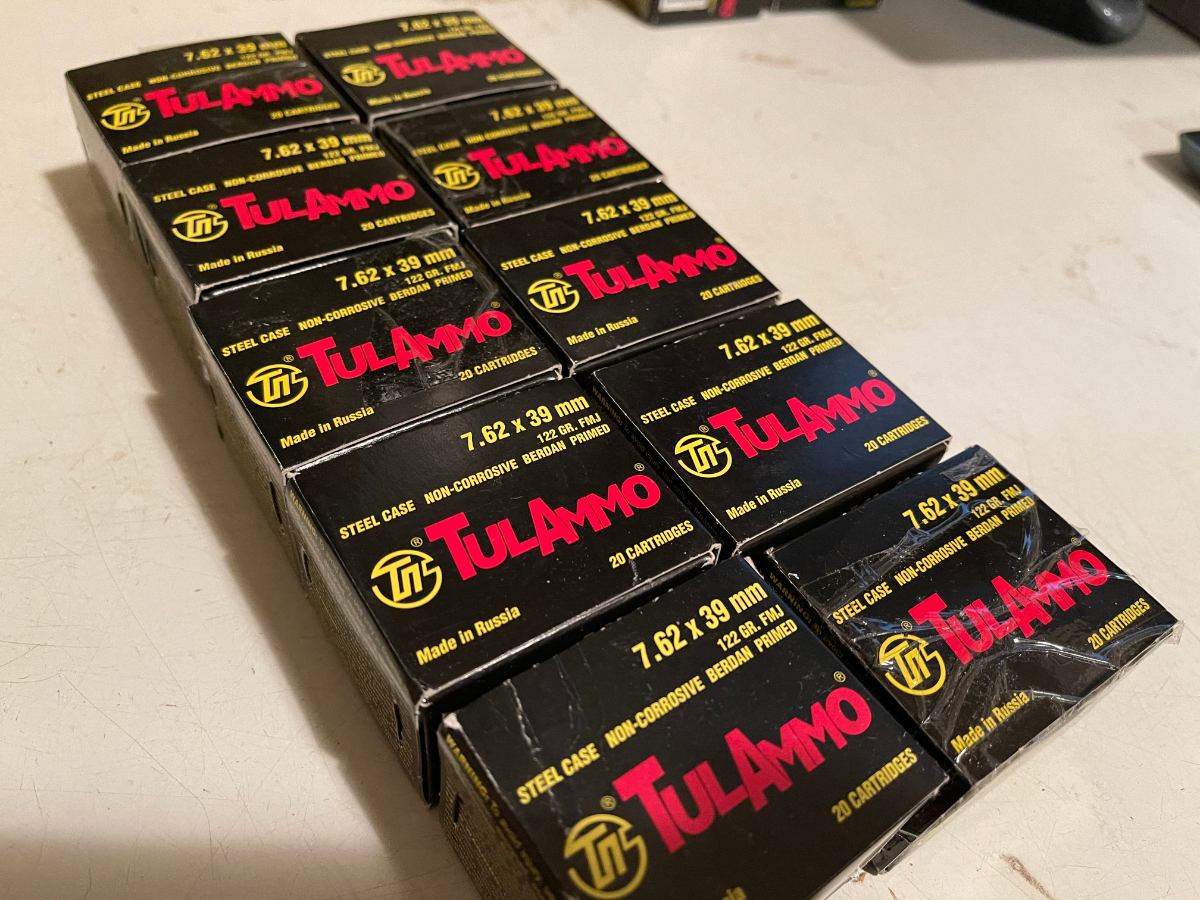 200 rounds tulammo rifle ammunition 7 62x39mm 122 gr fmj new in boxes 7