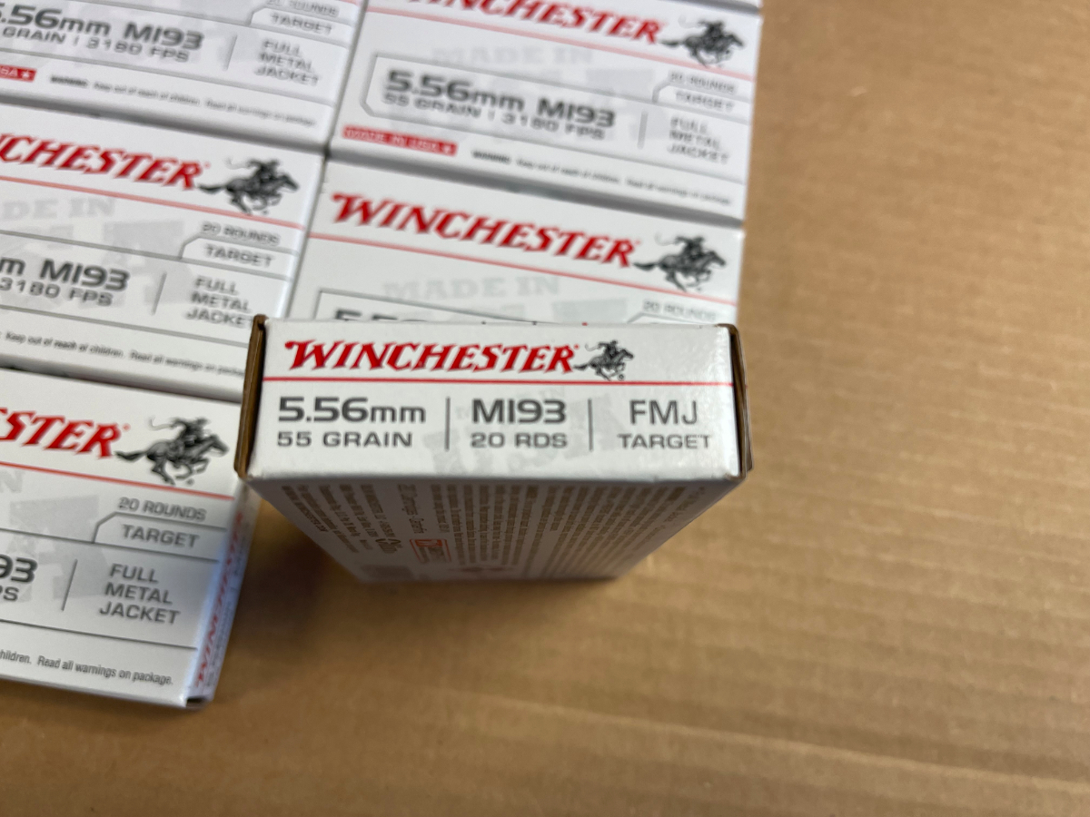 200 ROUNDS Winchester Ammo WM193K USA 5.56 NATO 55 gr Full Metal Jacket ...
