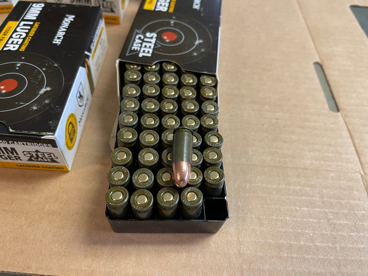 300 ROUNDS MONARCH 9MM LUGER 115 GRAIN FMJ STEEL CASE NEW IN BOXES ...