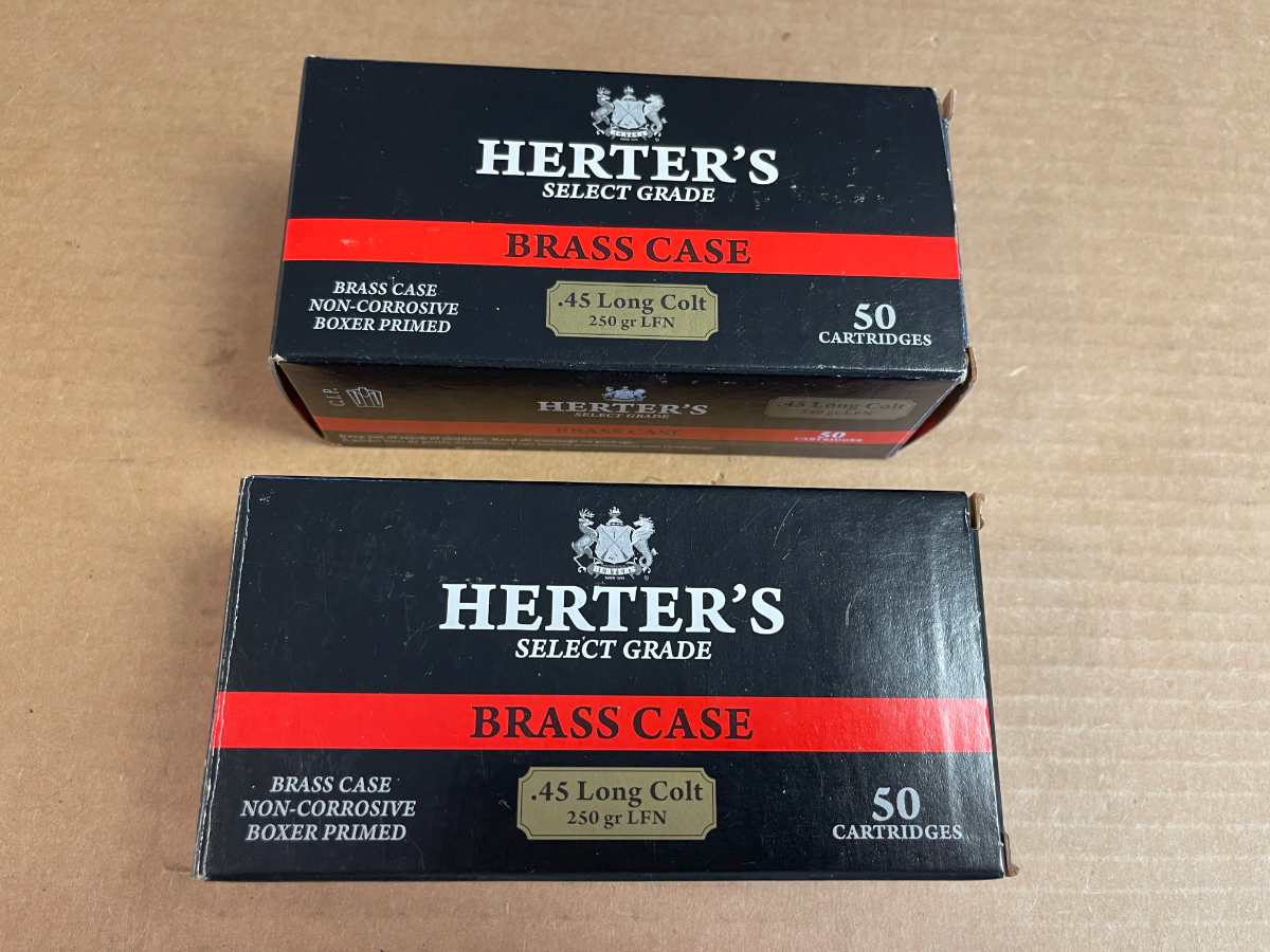 100 Rounds Herter S 45 Long Colt Ammunition 250 Grain Lfn New In Boxes 