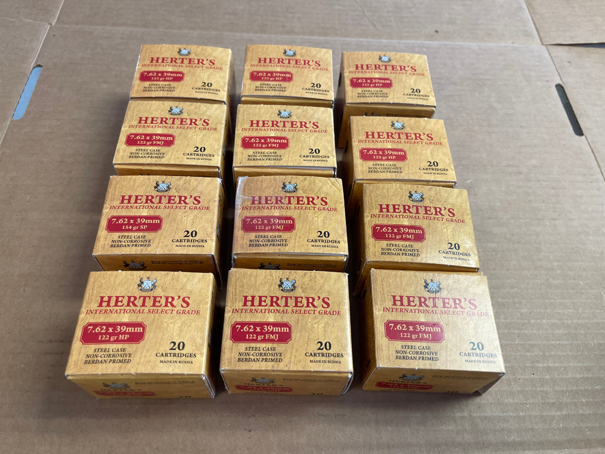 240 rounds herters 7 62x39 122 grain fmj rifle ammunition new in boxes