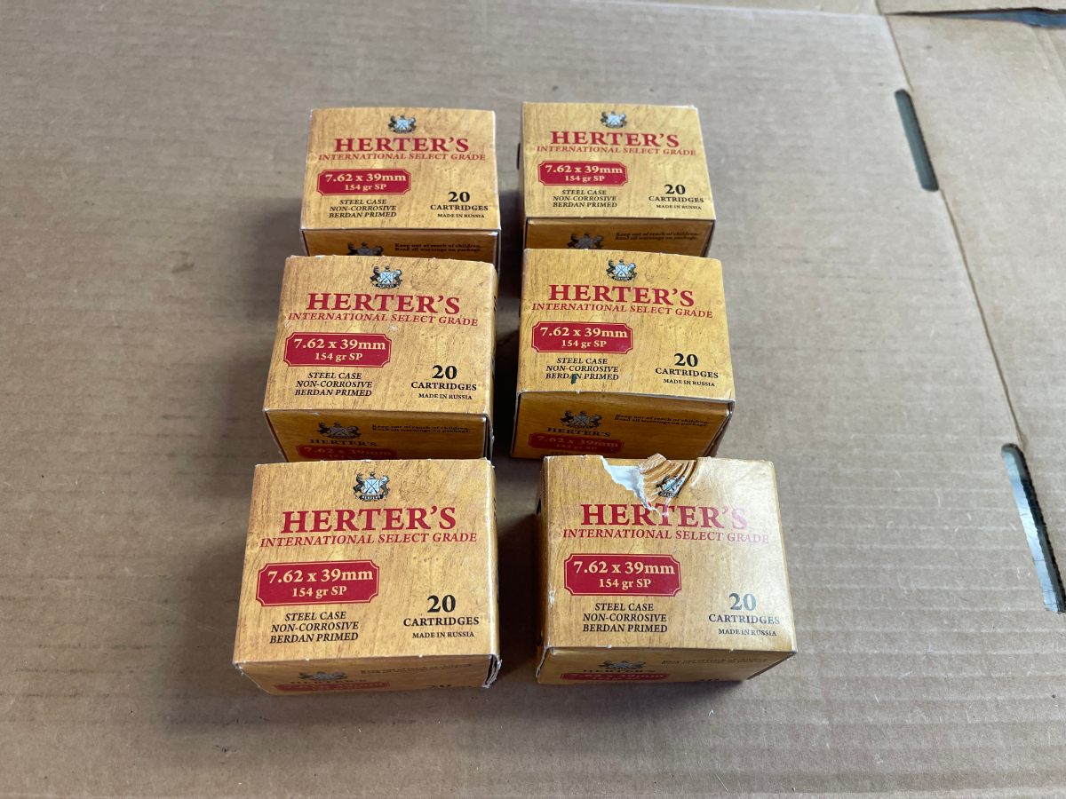 120 rounds herters 7 62x39 154 grain soft point ammunition new in boxes
