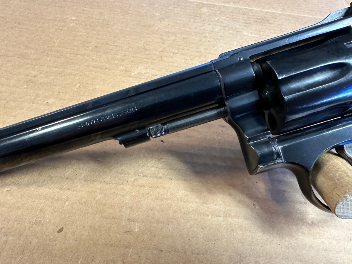 Smith & Wesson MODEL 14-4 6 SHOT REVOLVER 6 INCH BARREL WOOD GRIPS BLUED FINISH NICE .38 Special - Picture 5
