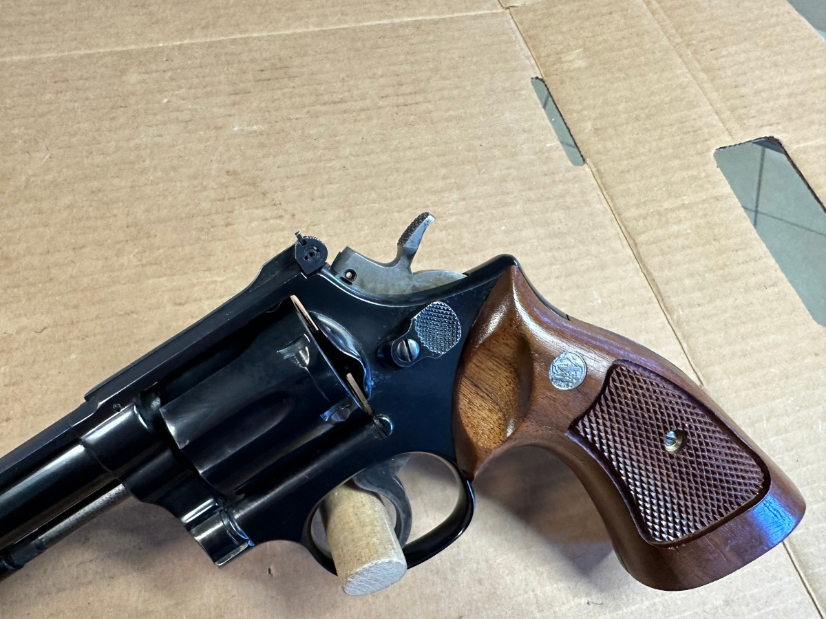 Smith & Wesson MODEL 14-4 6 SHOT REVOLVER 6 INCH BARREL WOOD GRIPS BLUED FINISH NICE .38 Special - Picture 8