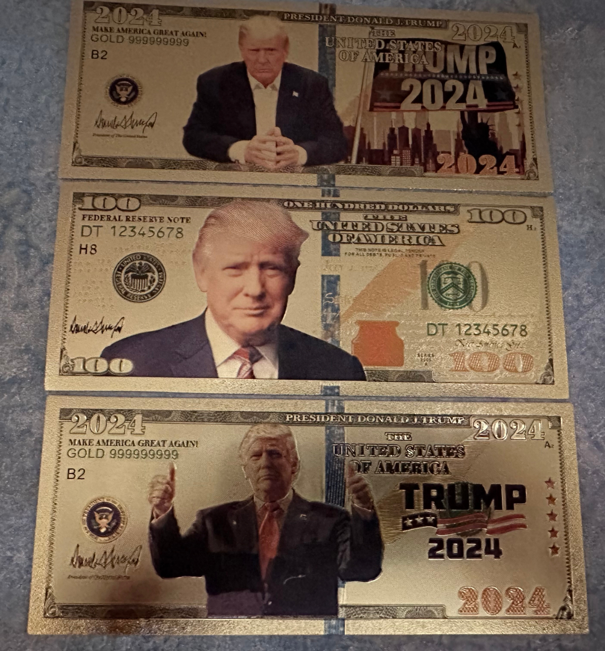 Nice Lot Of Three 2024 Trump 100 Gold Plated Commemorative Collectors   20240209180613 1528 