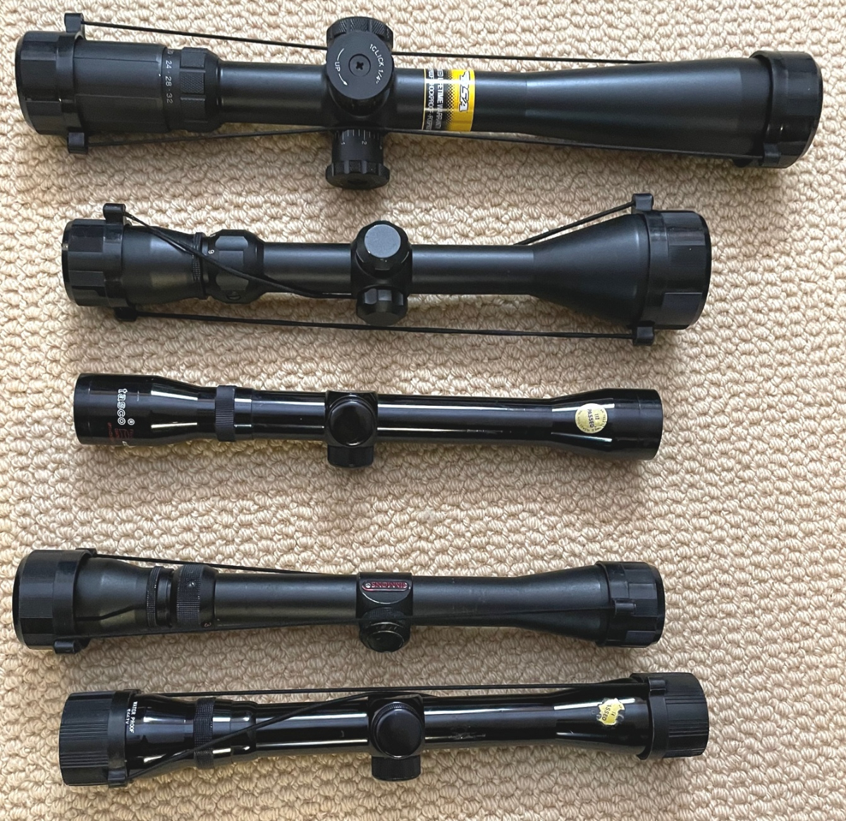BSA, Simmons & Tasco Five Used Scopes for High Power Rifle for Game