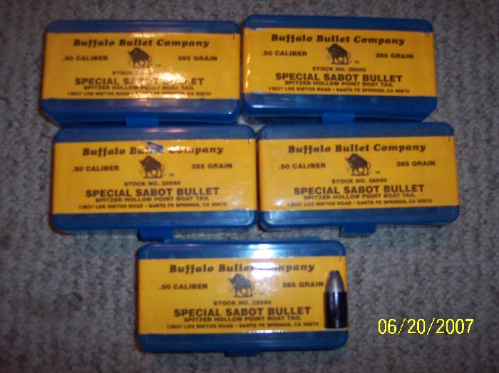 5 Boxes Of Buffalo Bullets .50 Cal Saboted 285 Gr For Sale at ...