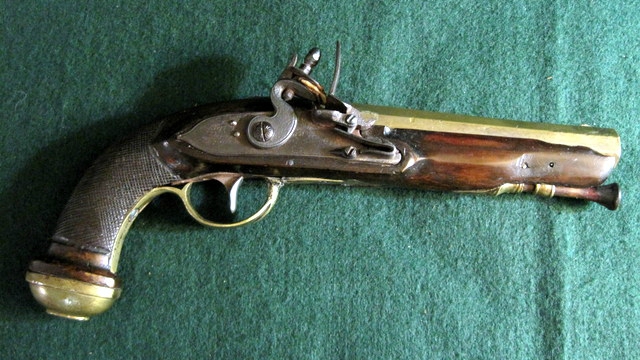 Belgian Antique Brass Barrel Flintlock Pistol