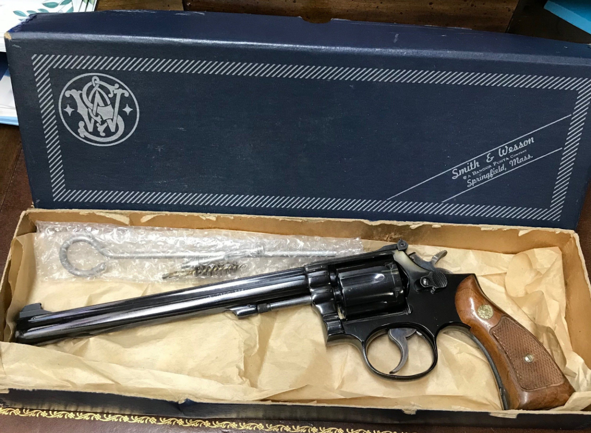 Smith & Wesson Model 14-3 Barrel Length 8 3/8ths inch Condition Used Metal Condition Excellent Wood Condition Very good Bore Condi .38 S&W - Picture 1